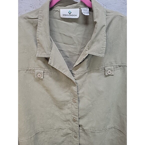 Erin London Casual Button Up Shirt 3X LongSleeve Green Jacket Blouse - Picture 2 of 8